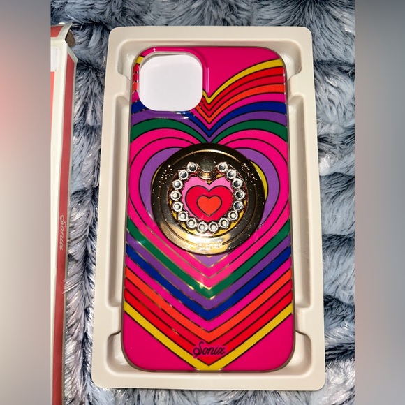 Sonix iPhone 14 plus Rainbow Hearts MagSafe Case & Gold Finger Ring Stand Holder - Picture 2 of 9
